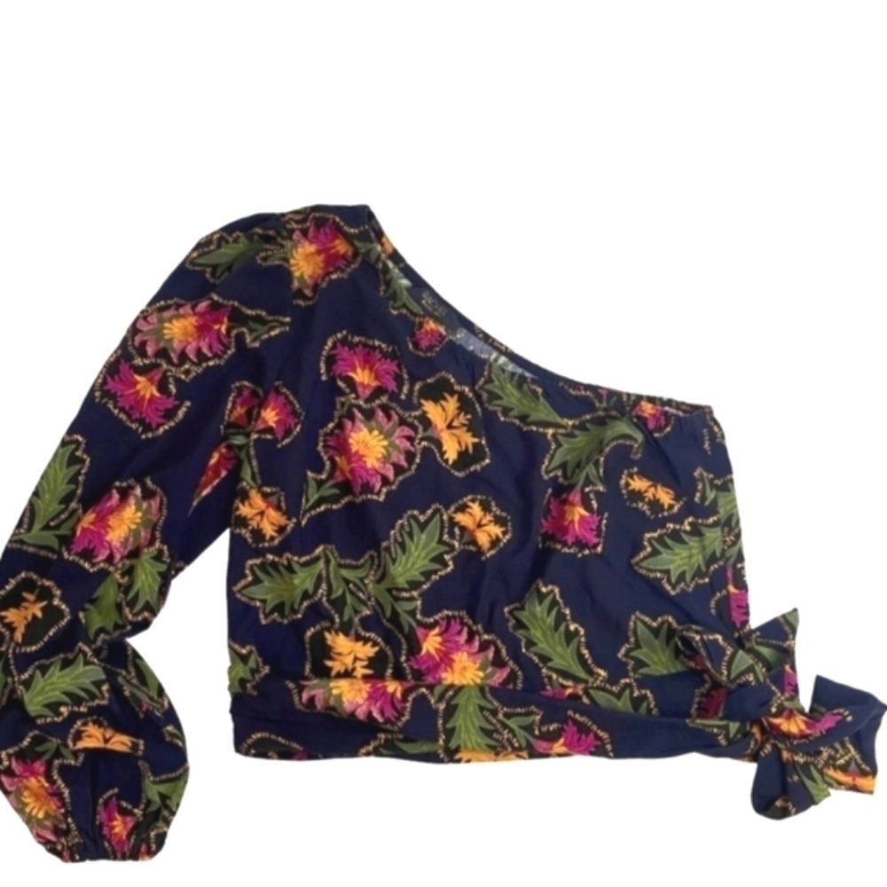 NEW! RACHEL ROY Tropical Floral One Shoulder Crop Top Blouse Small.